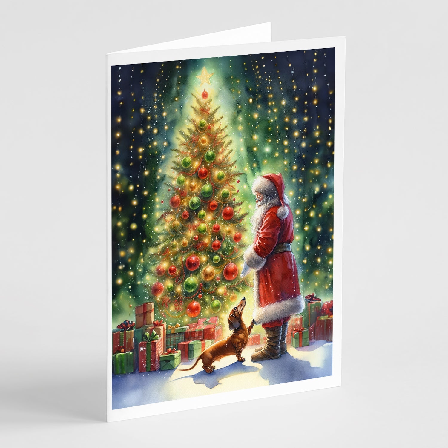 Dachshund and Santa Claus Greeting Cards Pack of 8 Blank Cards with Envelopes Whimsical A7 Size 5x7