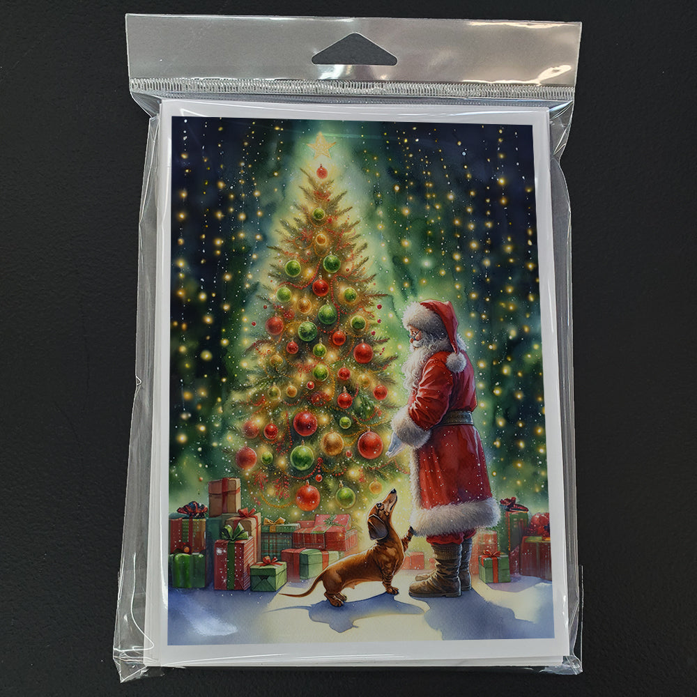 Dachshund and Santa Claus Greeting Cards Pack of 8 Blank Cards with Envelopes Whimsical A7 Size 5x7