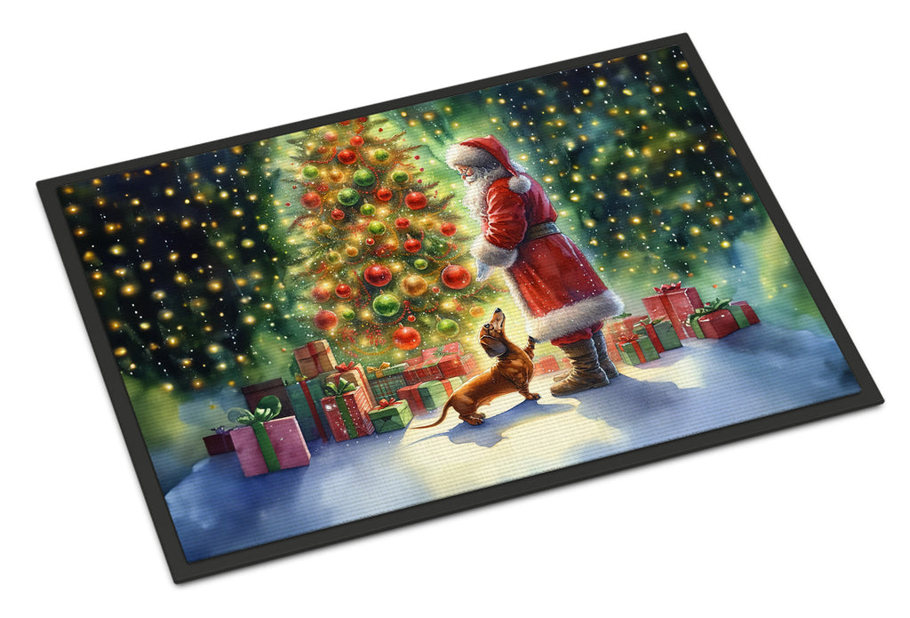 Dachshund and Santa Claus Doormat Indoor Outdoor 24H X 36W Front Door Mat Rugs for Entryway, Non Slip Washable Low Pile,