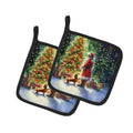 Dachshund and Santa Claus Pot Holder Set of 2 Heat Resistant Quilted Hot Pads 7.5 x 7.5 Inch, Insulated Kitchen Trivets for Cooking & Baking