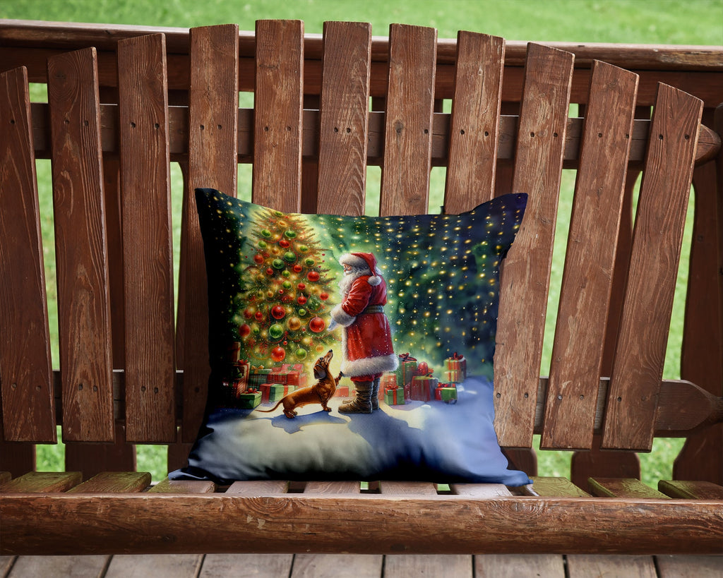 Dachshund and Santa Claus Decorative Throw Pillow 14x14 Indoor Outdoor Accent Cushion, Fabric Cover with Insert for Sofa, Bed, Porch & Living Room