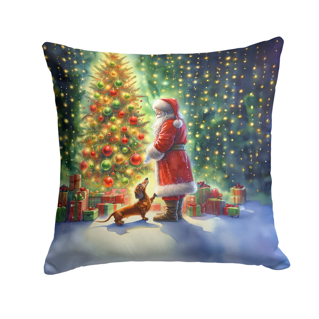 Dachshund and Santa Claus Decorative Throw Pillow 18x18 Indoor Outdoor Accent Cushion, Fabric Cover with Insert for Sofa, Bed, Porch & Living Room