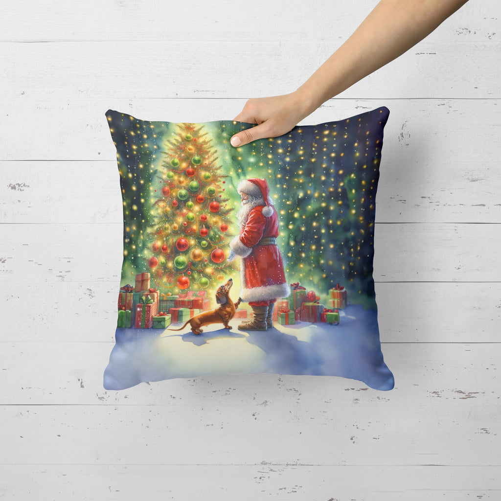 Dachshund and Santa Claus Decorative Throw Pillow 18x18 Indoor Outdoor Accent Cushion, Fabric Cover with Insert for Sofa, Bed, Porch & Living Room