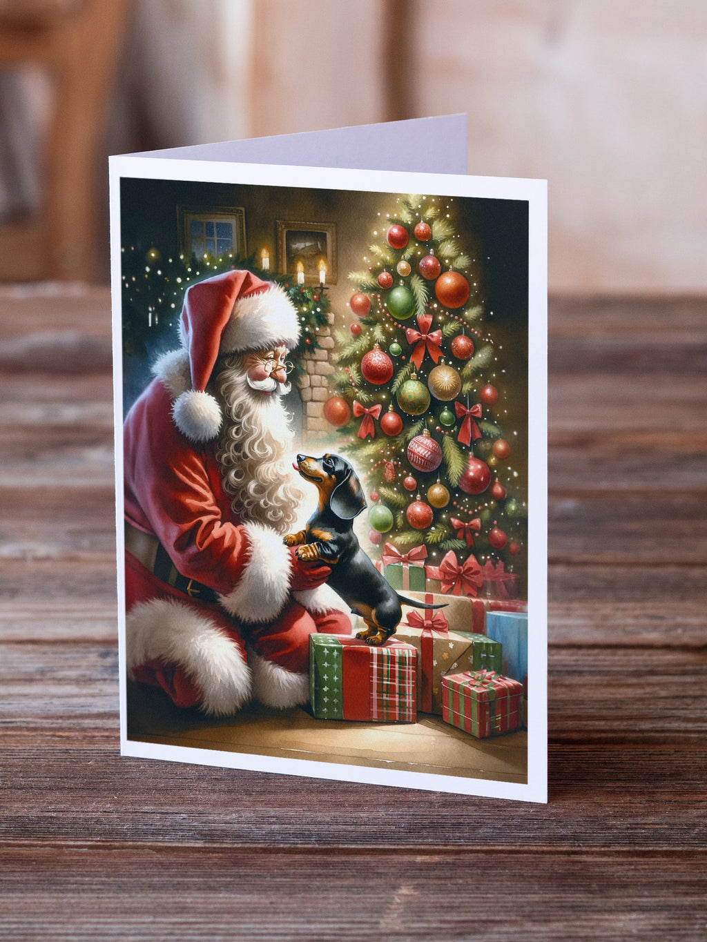 Dachshund and Santa Claus Greeting Cards Pack of 8 Blank Cards with Envelopes Whimsical A7 Size 5x7