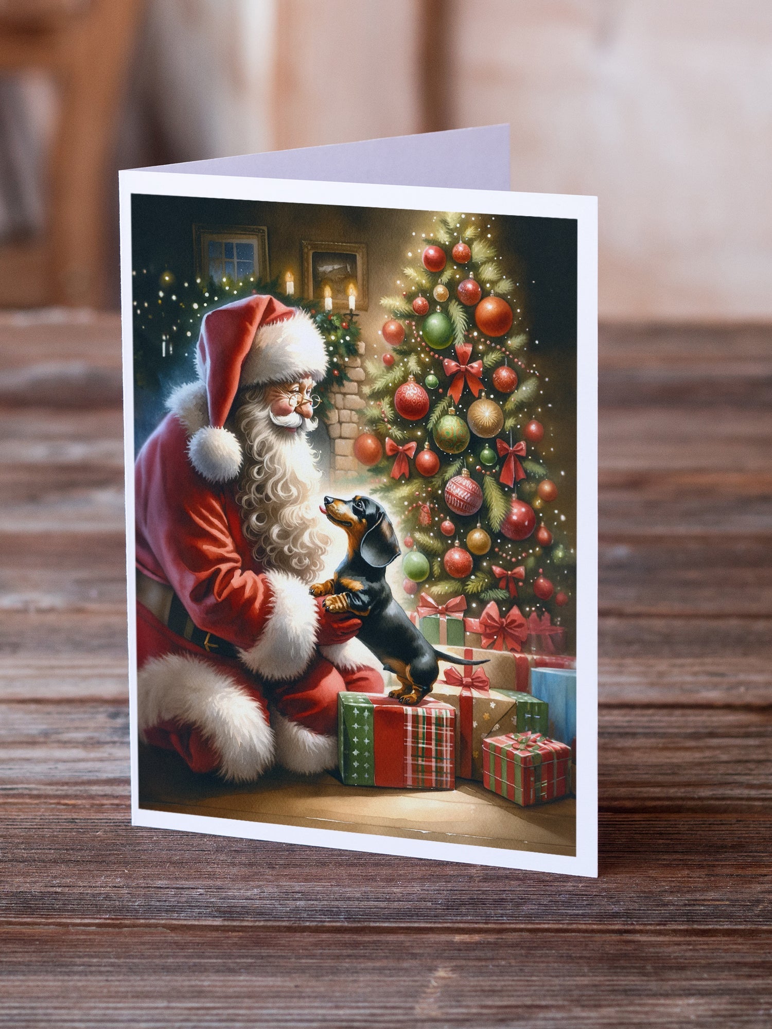 Dachshund and Santa Claus Greeting Cards Pack of 8 Blank Cards with Envelopes Whimsical A7 Size 5x7