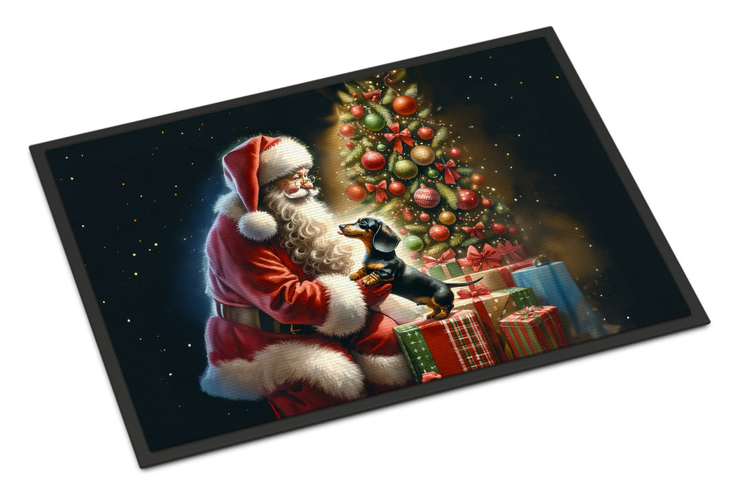 Dachshund and Santa Claus Doormat Indoor Outdoor 18H X 27W Front Door Mat Rugs for Entryway, Non Slip Washable