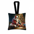 Dachshund and Santa Claus Hanging Square Fabric Ornament 3.5 × 3.5 Decorative Door-Knob & Tree Hanger, Soft Fabric