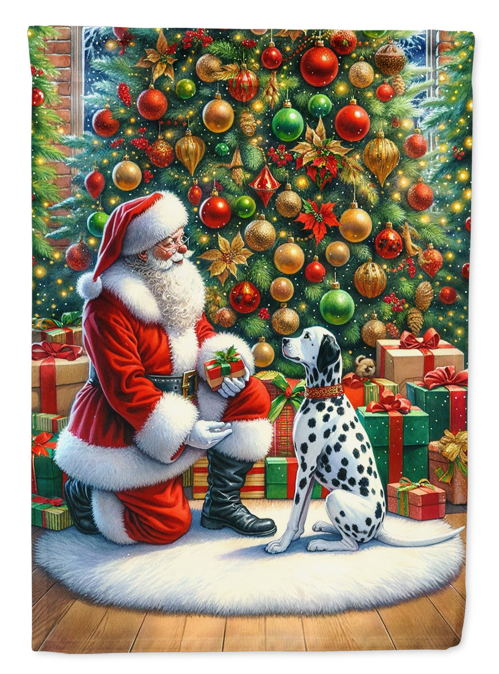 Dalmatian and Santa Claus House Flag 28x40 Porch Sleeve Pole Decorative Outside Yard Banner Artwork Wall Hanging, Polyester