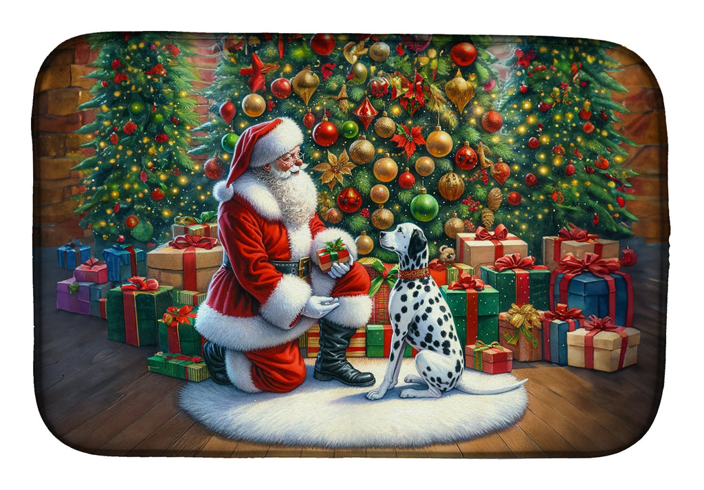 Dalmatian and Santa Claus Dish Drying Mat Absorbent Dish Drying Mat Pad for Kitchen Counter Dish Drainer Mat for Countertop, 14 x 21", Multicolor