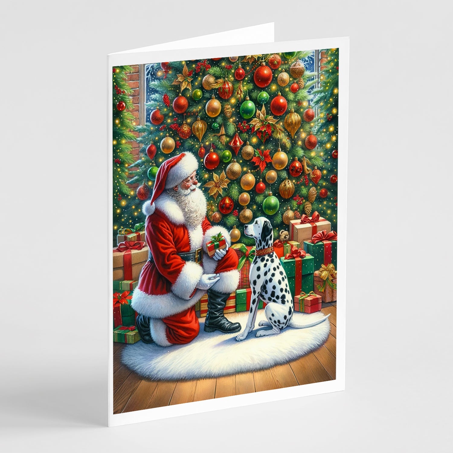 Dalmatian and Santa Claus Greeting Cards Pack of 8 Blank Cards with Envelopes Whimsical A7 Size 5x7