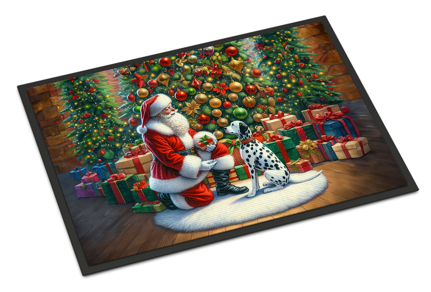 Dalmatian and Santa Claus Doormat Indoor Outdoor 24H X 36W Front Door Mat Rugs for Entryway, Non Slip Washable Low Pile,