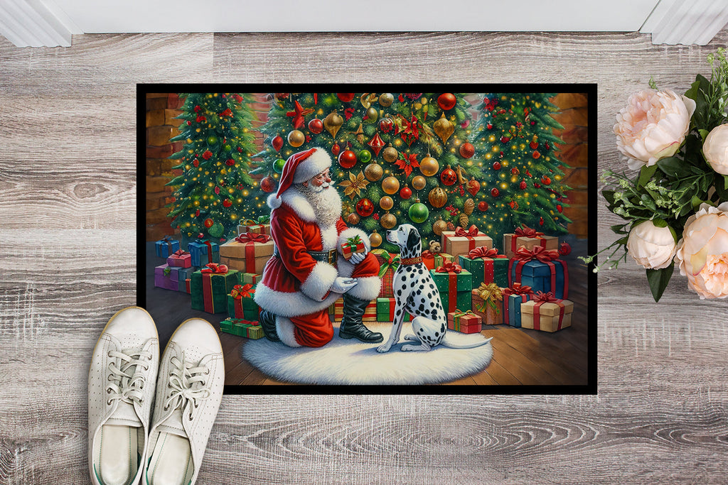 Dalmatian and Santa Claus Doormat Indoor Outdoor 24H X 36W Front Door Mat Rugs for Entryway, Non Slip Washable Low Pile,