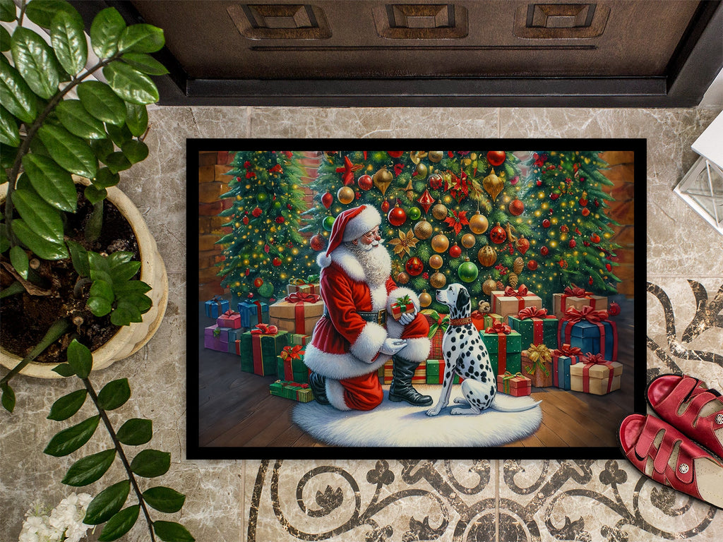 Dalmatian and Santa Claus Doormat Indoor Outdoor 24H X 36W Front Door Mat Rugs for Entryway, Non Slip Washable Low Pile,