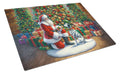 Dalmatian and Santa Claus Cutting Board Tempered Glass Kitchen Cutting Surface, Heat Resistant Chopping, Non-Slip Feet, Food Prep & Serving