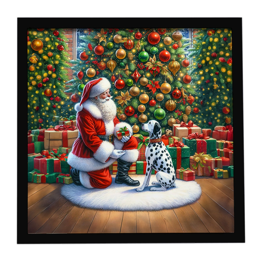 Dalmatian and Santa Claus Framed Metal Print Bathroom, Kitchen, Office, Home Decor Wall Art Ready to Hang, Square, 8X8