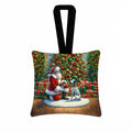 Dalmatian and Santa Claus Hanging Square Fabric Ornament 3.5 × 3.5 Decorative Door-Knob & Tree Hanger, Soft Fabric