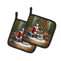 Dalmatian and Santa Claus Pot Holder Set of 2 Heat Resistant Quilted Hot Pads 7.5 x 7.5 Inch, Insulated Kitchen Trivets for Cooking & Baking