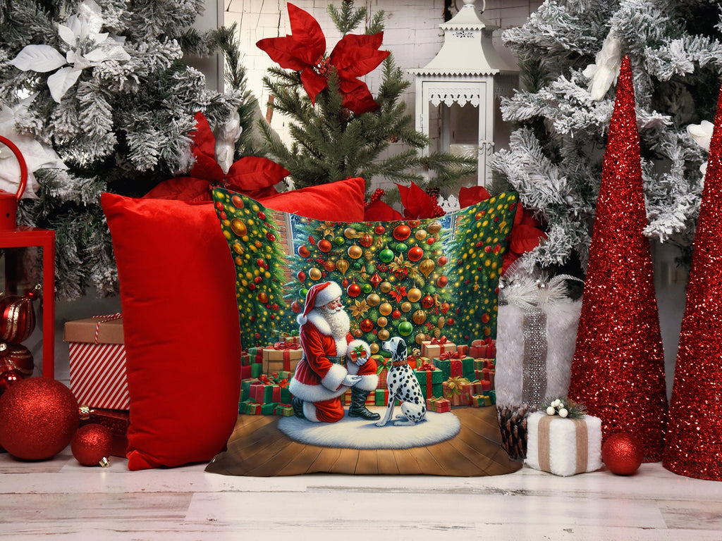 Dalmatian and Santa Claus Decorative Throw Pillow 14x14 Indoor Outdoor Accent Cushion, Fabric Cover with Insert for Sofa, Bed, Porch & Living Room