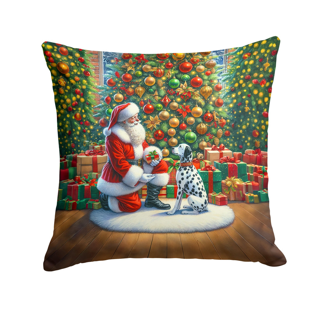 Dalmatian and Santa Claus Decorative Throw Pillow 18x18 Indoor Outdoor Accent Cushion, Fabric Cover with Insert for Sofa, Bed, Porch & Living Room