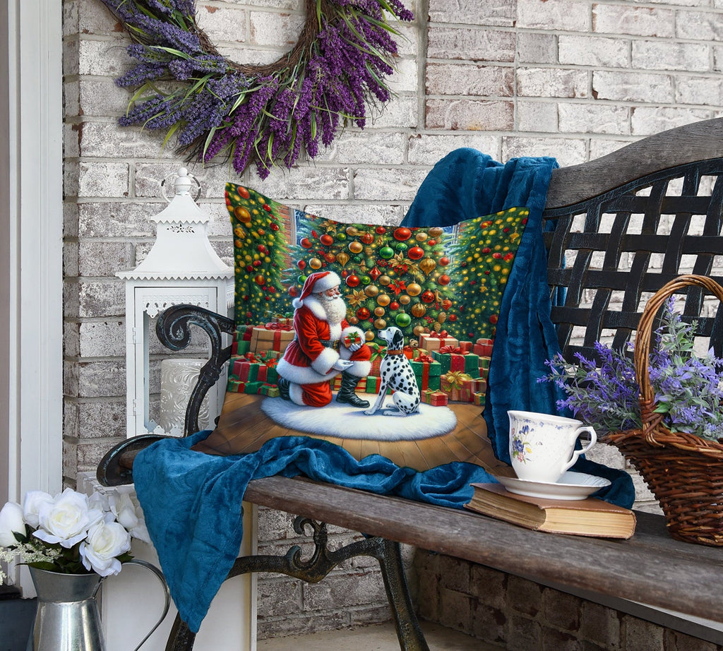 Dalmatian and Santa Claus Decorative Throw Pillow 18x18 Indoor Outdoor Accent Cushion, Fabric Cover with Insert for Sofa, Bed, Porch & Living Room