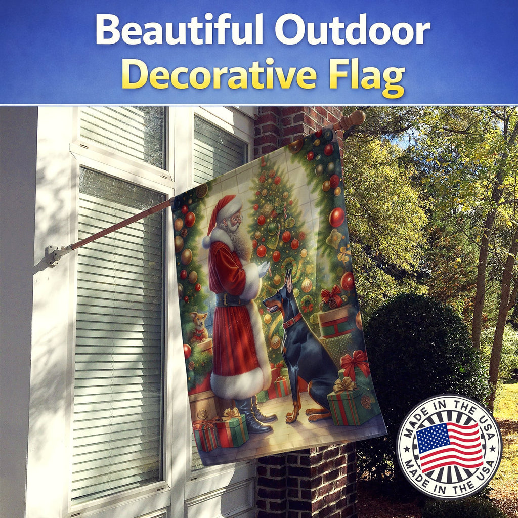 Doberman Pinscher and Santa Claus House Flag 28x40 Porch Sleeve Pole Decorative Outside Yard Banner Artwork Wall Hanging, Polyester