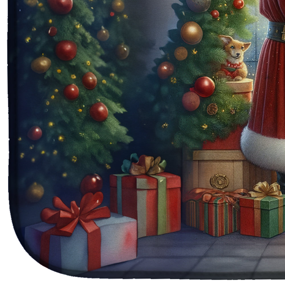 Doberman Pinscher and Santa Claus Dish Drying Mat Absorbent Dish Drying Mat Pad for Kitchen Counter Dish Drainer Mat for Countertop, 14 x 21", Multicolor