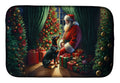 Doberman Pinscher and Santa Claus Dish Drying Mat Absorbent Dish Drying Mat Pad for Kitchen Counter Dish Drainer Mat for Countertop, 14 x 21", Multicolor