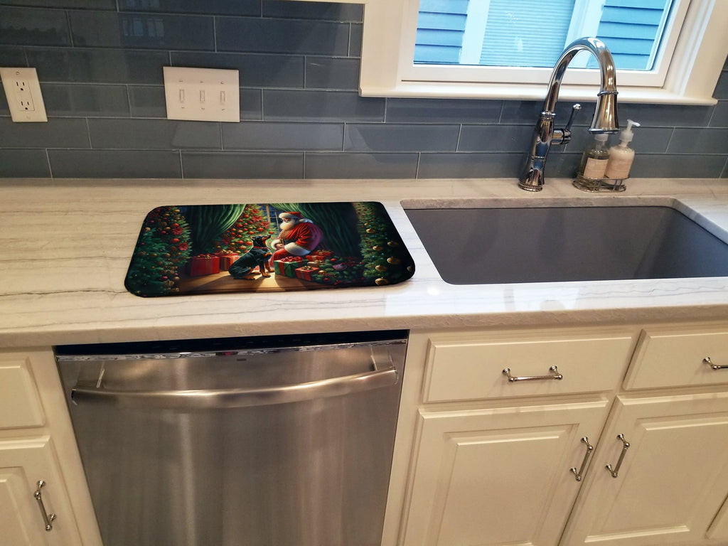 Doberman Pinscher and Santa Claus Dish Drying Mat Absorbent Dish Drying Mat Pad for Kitchen Counter Dish Drainer Mat for Countertop, 14 x 21", Multicolor