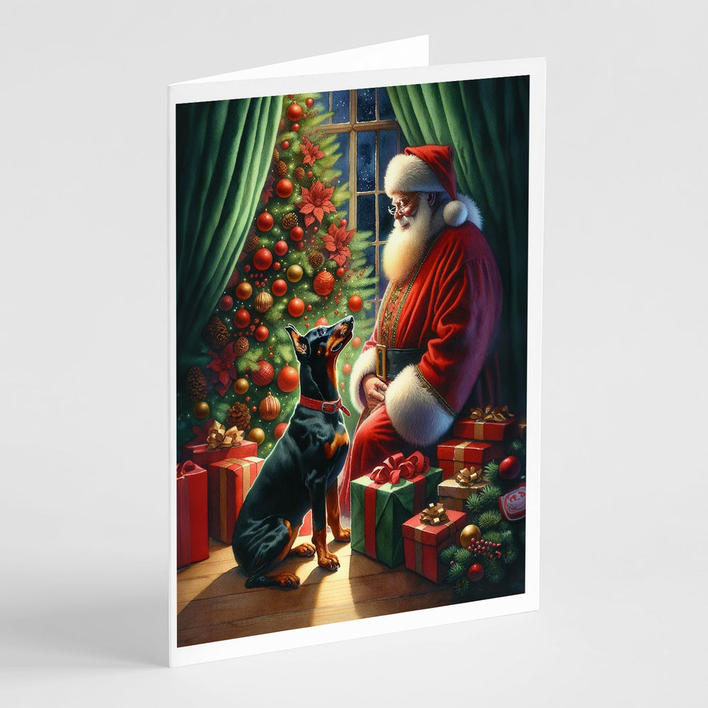 Doberman Pinscher and Santa Claus Greeting Cards Pack of 8 Blank Cards with Envelopes Whimsical A7 Size 5x7