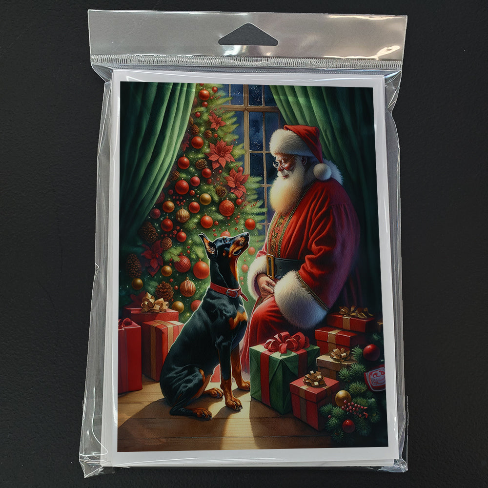 Doberman Pinscher and Santa Claus Greeting Cards Pack of 8 Blank Cards with Envelopes Whimsical A7 Size 5x7