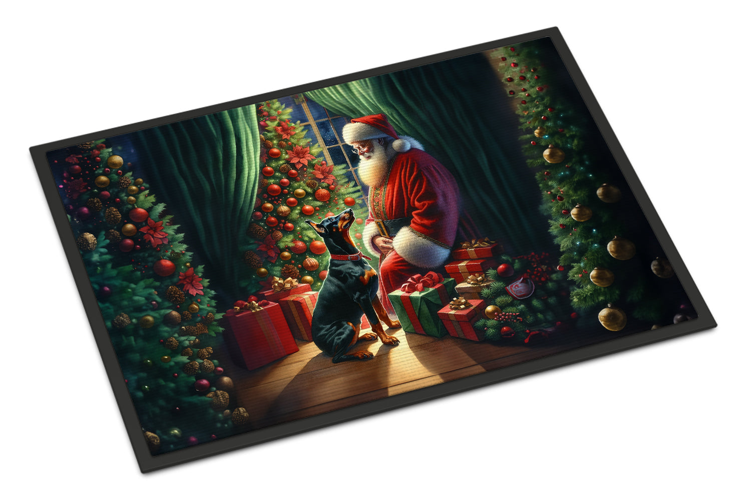 Doberman Pinscher and Santa Claus Doormat Indoor Outdoor 24H X 36W Front Door Mat Rugs for Entryway, Non Slip Washable Low Pile,