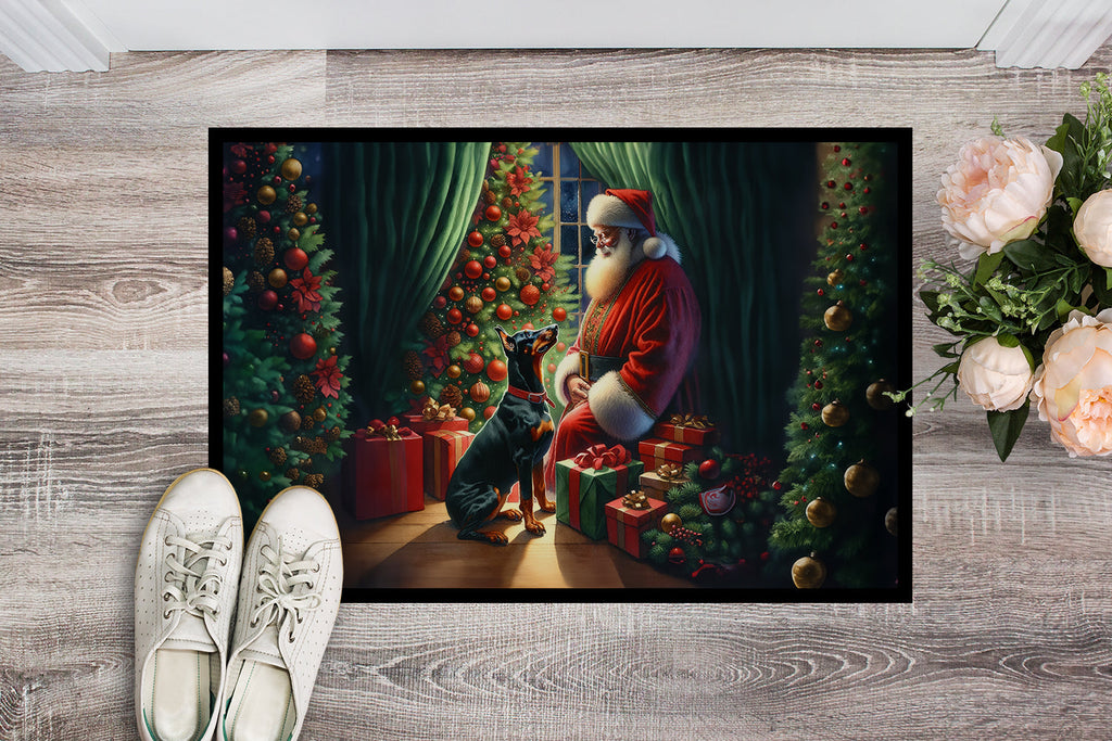 Doberman Pinscher and Santa Claus Doormat Indoor Outdoor 24H X 36W Front Door Mat Rugs for Entryway, Non Slip Washable Low Pile,