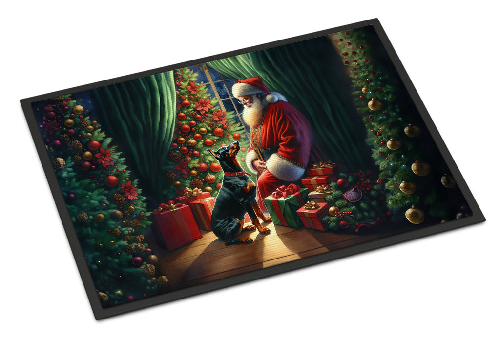 Doberman Pinscher and Santa Claus Doormat Indoor Outdoor 18H X 27W Front Door Mat Rugs for Entryway, Non Slip Washable