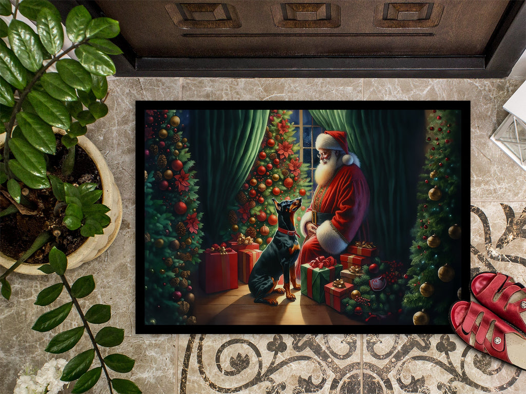 Doberman Pinscher and Santa Claus Doormat Indoor Outdoor 18H X 27W Front Door Mat Rugs for Entryway, Non Slip Washable