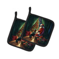 Doberman Pinscher and Santa Claus Pot Holder Set of 2 Heat Resistant Quilted Hot Pads 7.5 x 7.5 Inch, Insulated Kitchen Trivets for Cooking & Baking