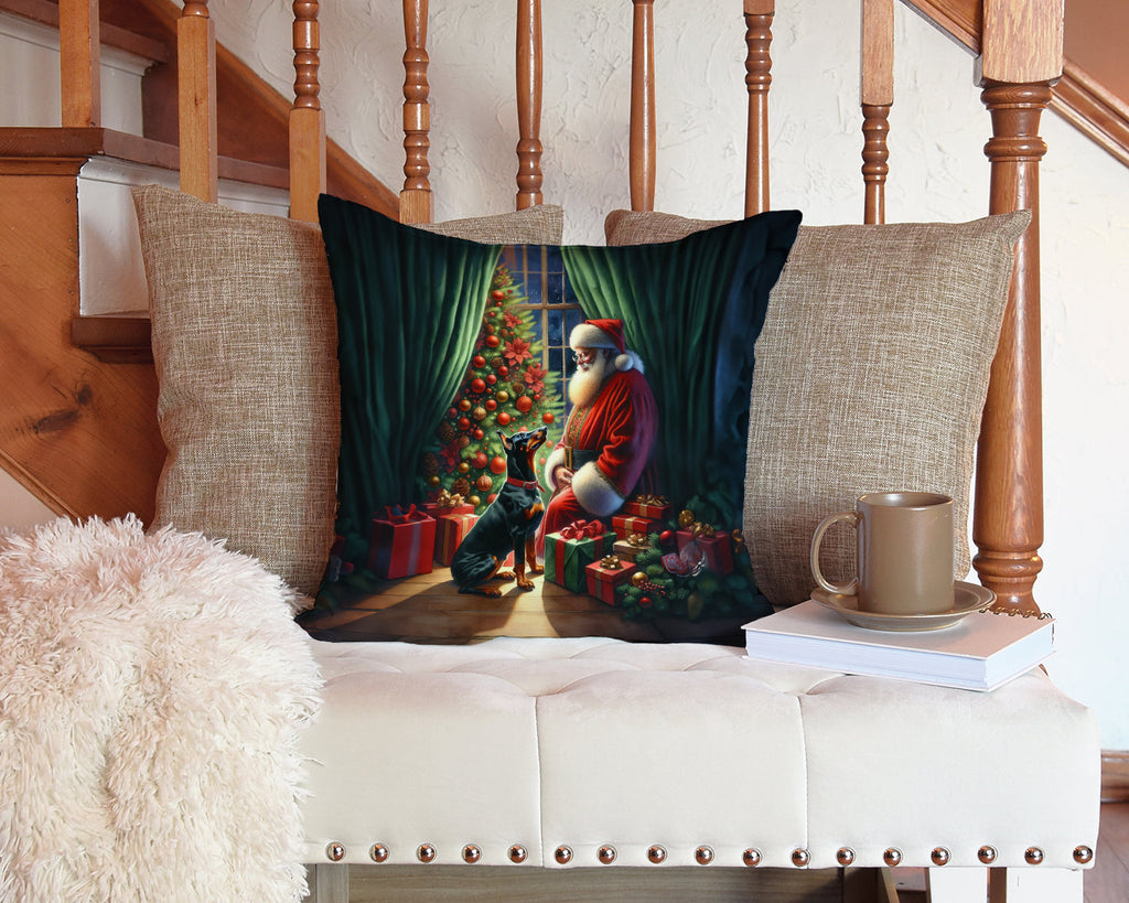 Doberman Pinscher and Santa Claus Decorative Throw Pillow 14x14 Indoor Outdoor Accent Cushion, Fabric Cover with Insert for Sofa, Bed, Porch & Living Room