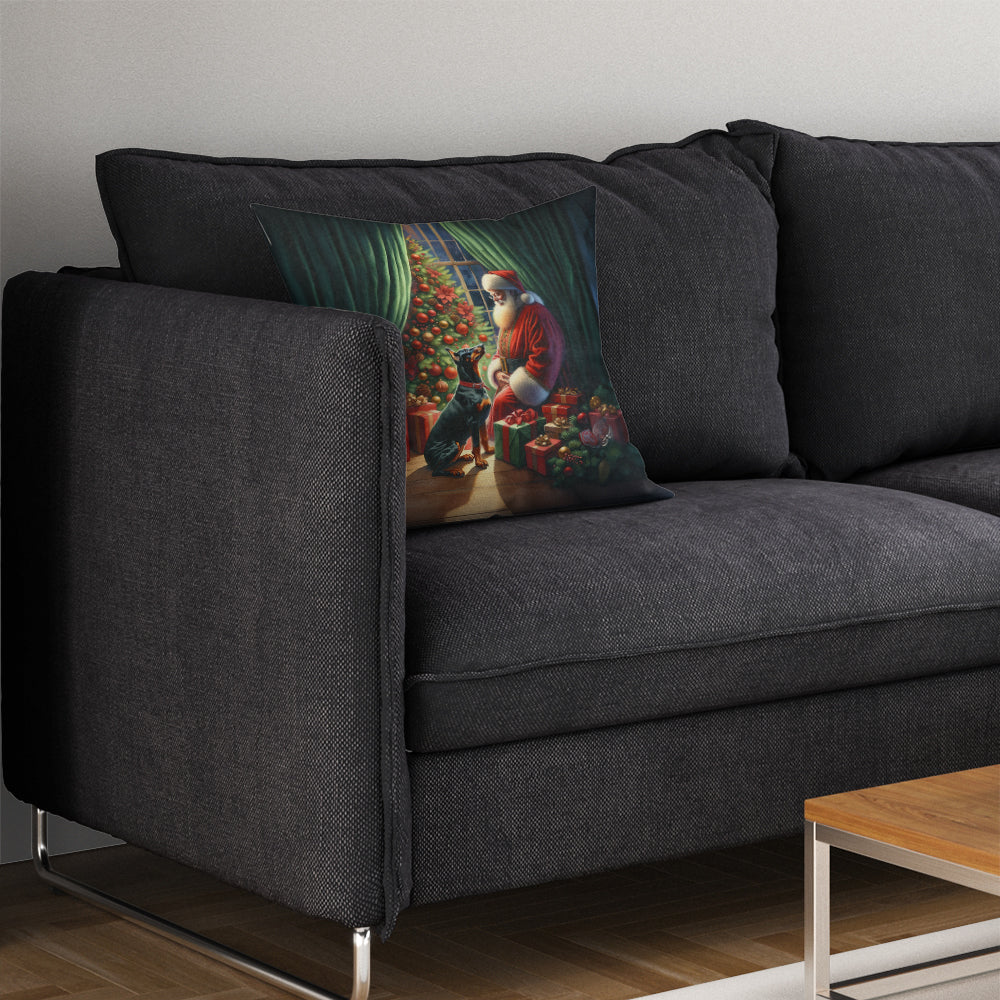 Doberman Pinscher and Santa Claus Decorative Throw Pillow 14x14 Indoor Outdoor Accent Cushion, Fabric Cover with Insert for Sofa, Bed, Porch & Living Room