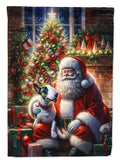 English Bull Terrier and Santa Claus House Flag 28x40 Porch Sleeve Pole Decorative Outside Yard Banner Artwork Wall Hanging, Polyester