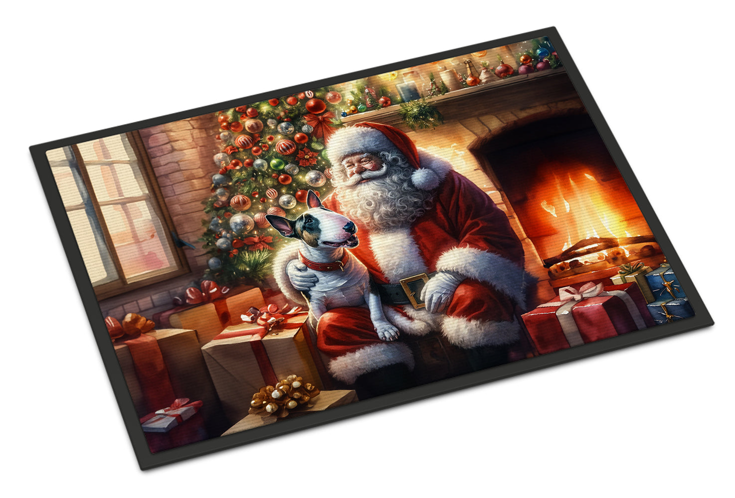 English Bull Terrier and Santa Claus Doormat Indoor Outdoor 24H X 36W Front Door Mat Rugs for Entryway, Non Slip Washable Low Pile,