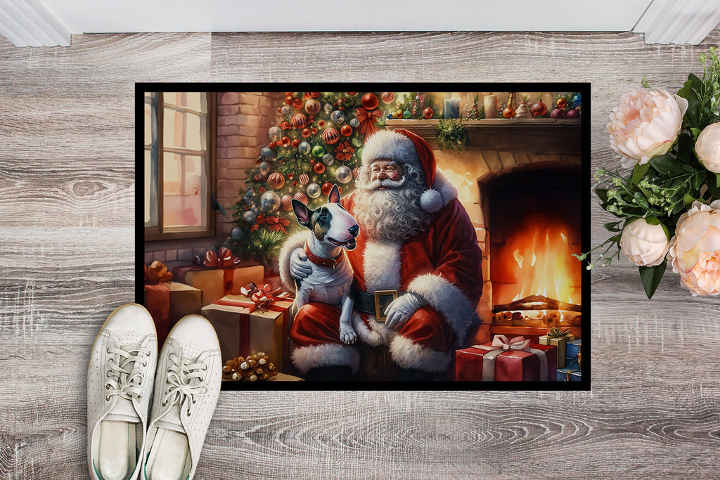 English Bull Terrier and Santa Claus Doormat Indoor Outdoor 24H X 36W Front Door Mat Rugs for Entryway, Non Slip Washable Low Pile,