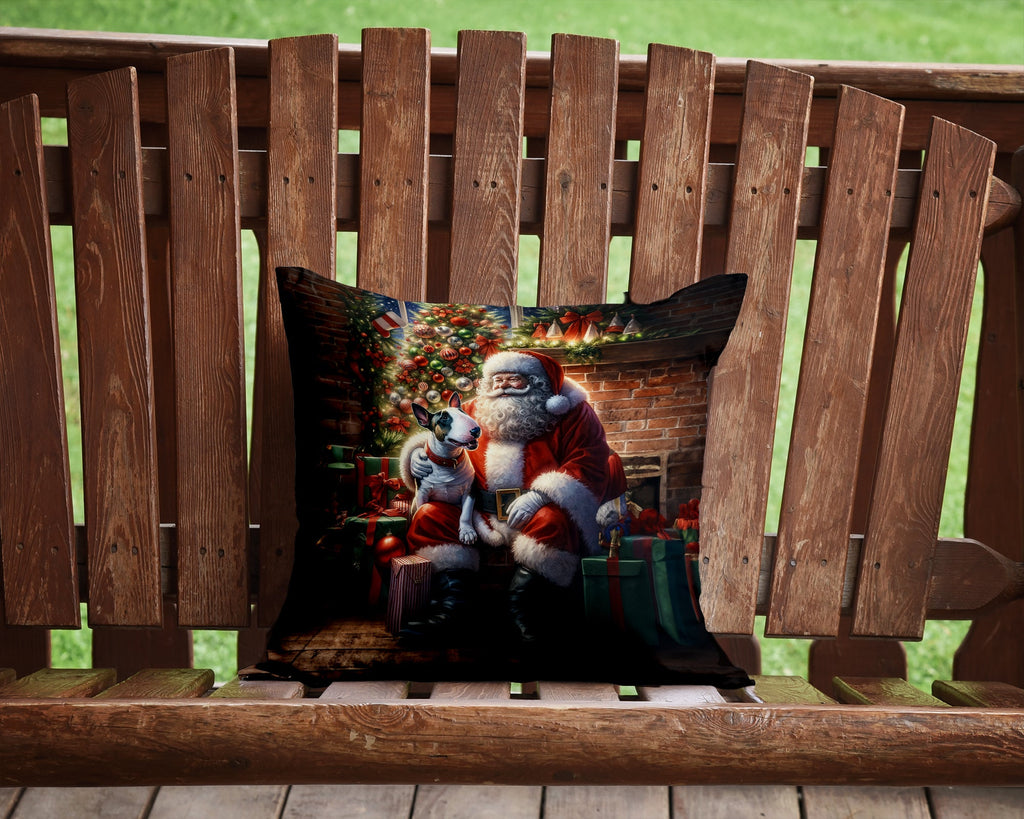 English Bull Terrier and Santa Claus Decorative Throw Pillow 14x14 Indoor Outdoor Accent Cushion, Fabric Cover with Insert for Sofa, Bed, Porch & Living Room