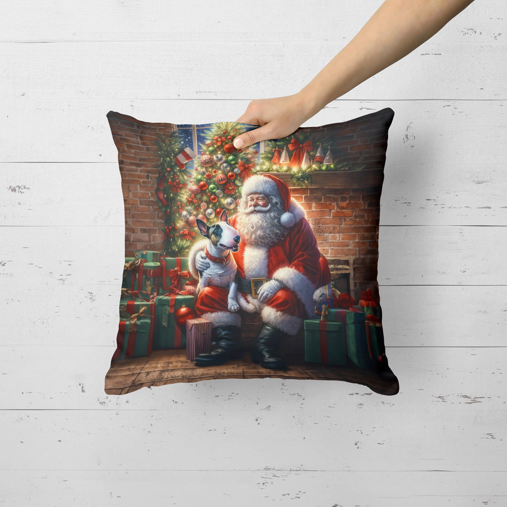 English Bull Terrier and Santa Claus Decorative Throw Pillow 18x18 Indoor Outdoor Accent Cushion, Fabric Cover with Insert for Sofa, Bed, Porch & Living Room