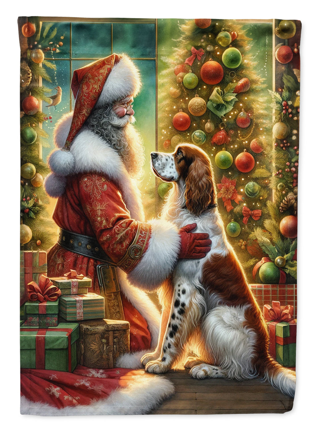 English Setter and Santa Claus House Flag 28x40 Porch Sleeve Pole Decorative Outside Yard Banner Artwork Wall Hanging, Polyester