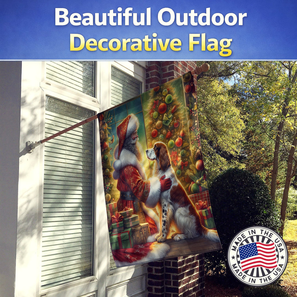 English Setter and Santa Claus House Flag 28x40 Porch Sleeve Pole Decorative Outside Yard Banner Artwork Wall Hanging, Polyester
