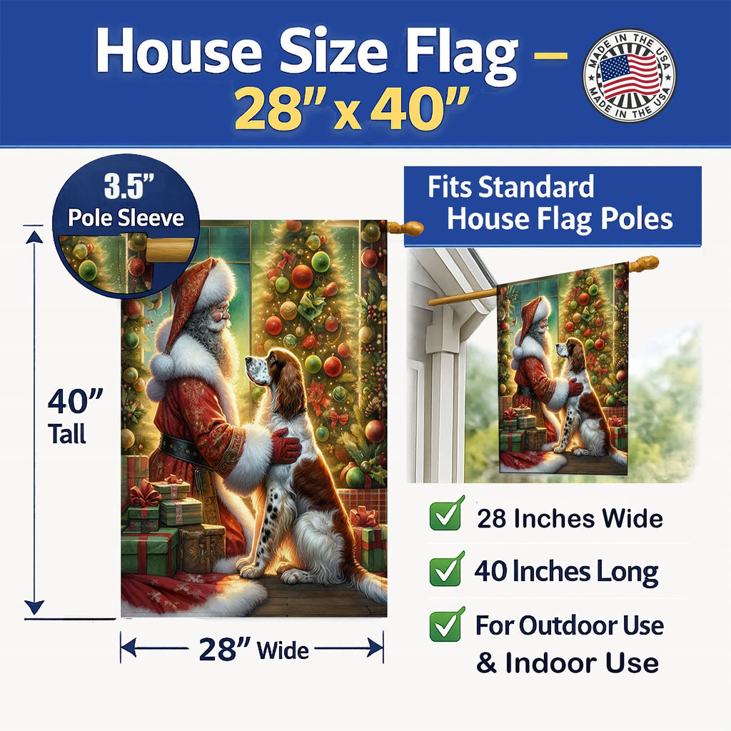 English Setter and Santa Claus House Flag 28x40 Porch Sleeve Pole Decorative Outside Yard Banner Artwork Wall Hanging, Polyester