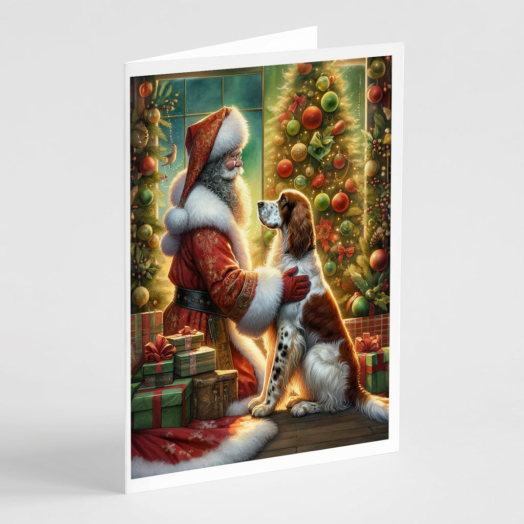 English Setter and Santa Claus Greeting Cards Pack of 8 Blank Cards with Envelopes Whimsical A7 Size 5x7