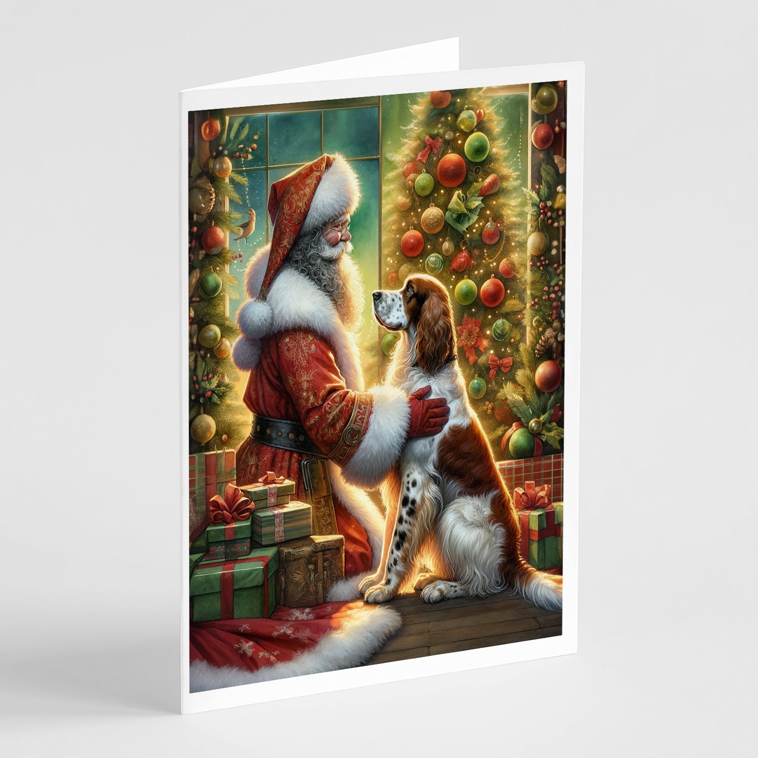 English Setter and Santa Claus Greeting Cards Pack of 8 Blank Cards with Envelopes Whimsical A7 Size 5x7