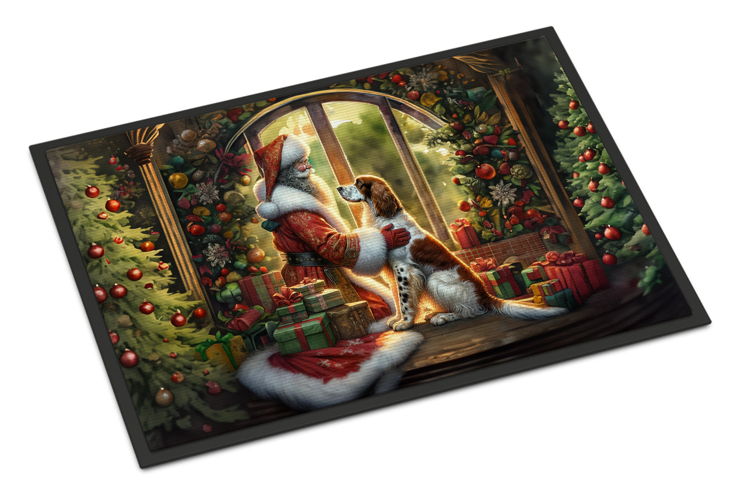 English Setter and Santa Claus Doormat Indoor Outdoor 24H X 36W Front Door Mat Rugs for Entryway, Non Slip Washable Low Pile,