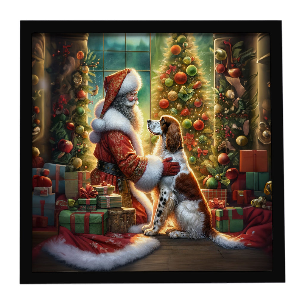 English Setter and Santa Claus Framed Metal Print Bathroom, Kitchen, Office, Home Decor Wall Art Ready to Hang, Square, 8X8