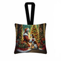 English Setter and Santa Claus Hanging Square Fabric Ornament 3.5 × 3.5 Decorative Door-Knob & Tree Hanger, Soft Fabric
